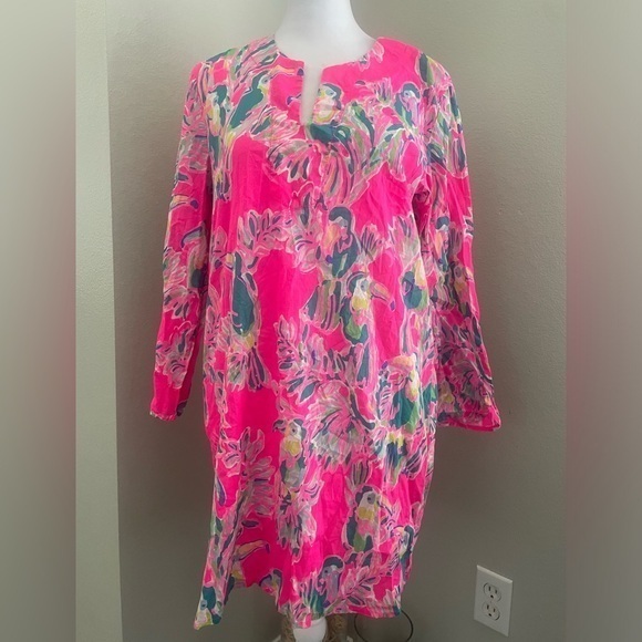 Lilly Pulitzer Tops - Lilly Pulitzer Oasis Tunic Dragonfruit Toucan Can Swim Beach Cover Up Pink XS